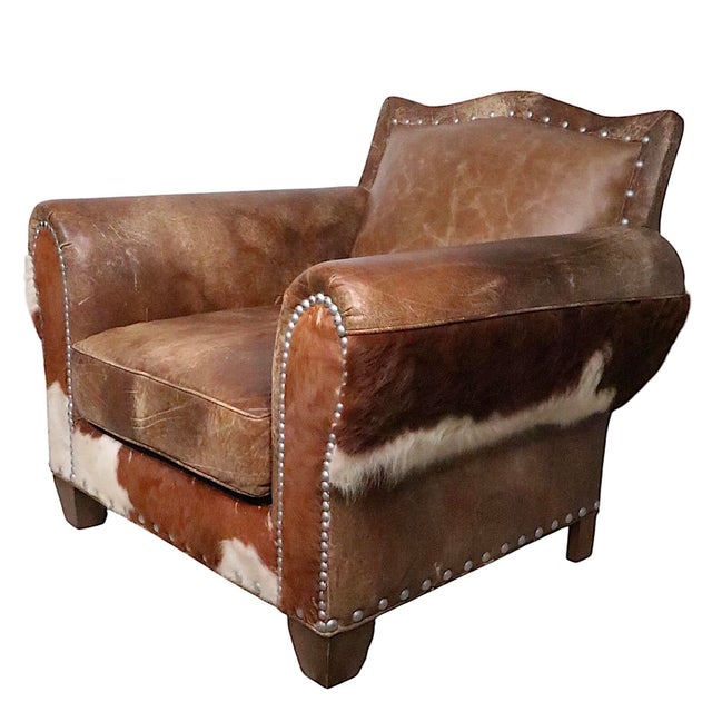 Brown Rustic Old Hickory Hide and Leather Club Chair and Ottoman For Sale - Image 8 of 16