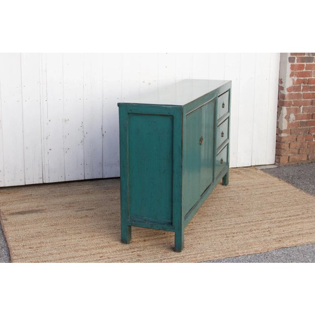 1990s Highgloss Celadon Blue Asian Credenza For Sale - Image 5 of 7