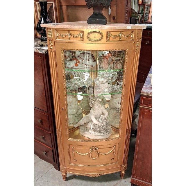 Louis XVI Style Lacquered and Gilded Corner Display Cabinet, 1920s For Sale - Image 6 of 8