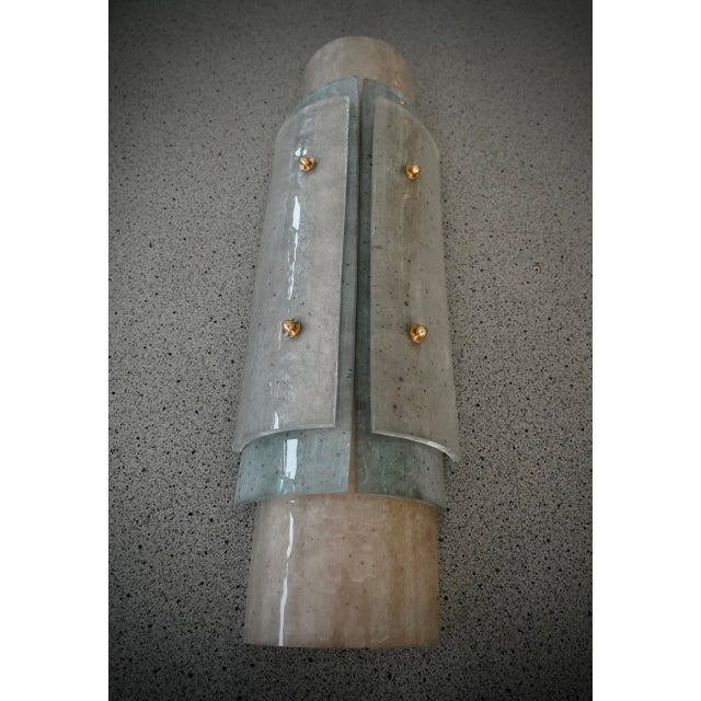 Murano Aquamarine Green Art Glass and Brass Wall Light and Sconces, 2000 For Sale - Image 9 of 10