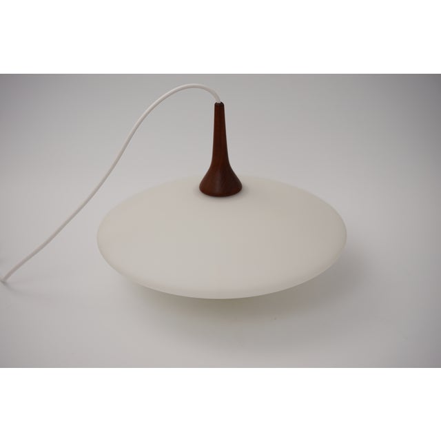 Mid-Century Modern Danish UFO Lamp in Opal Glass and Teak, 1960s For Sale - Image 9 of 15