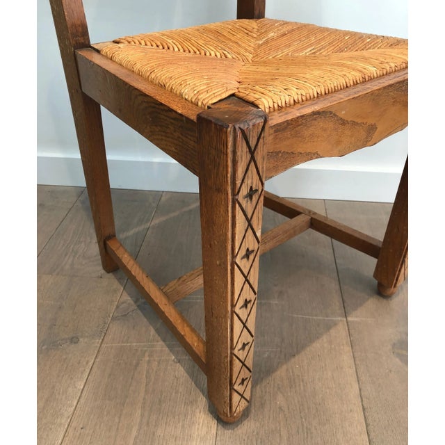 Brutalist Chairs Made of Ash and Straw, French Work, Circa 1950 - Set of 6 For Sale - Image 4 of 13
