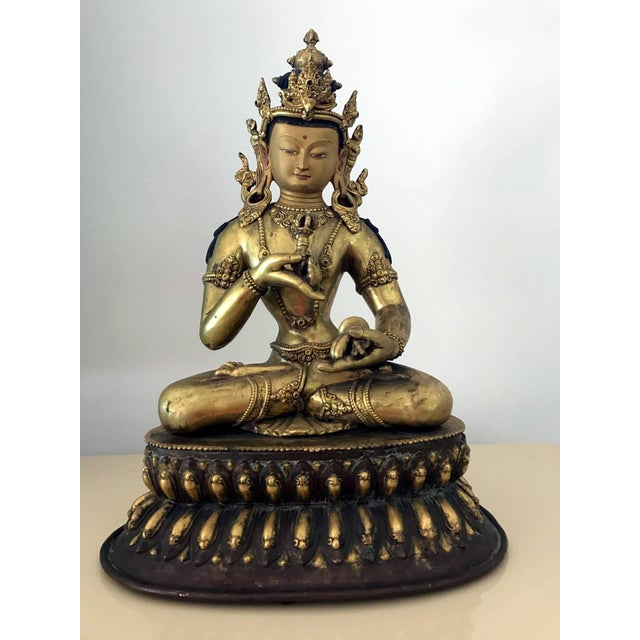 Mid-Century Modern Fine Sino-Tibetan Bronze Statue of Vajrasattva Bodhisattva For Sale - Image 3 of 13