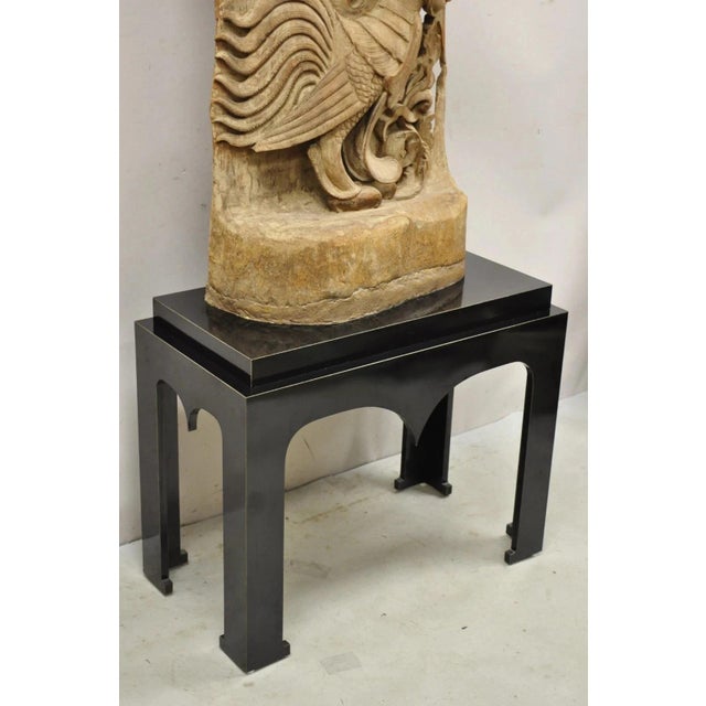 Wood Vintage Burmese Carved Wood Oriental Large Figural Statue Sculpture on Base For Sale - Image 7 of 12