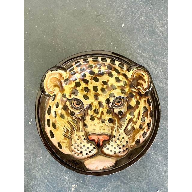 This striking vintage Italian ceramic bowl is a bold example of Hollywood Regency maximalism and high-end artisanal...