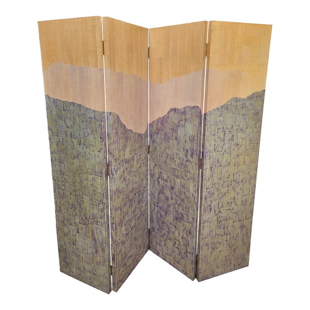 Late 20th Century 4-Panel Contemporary Room Divider Folding Screen For Sale