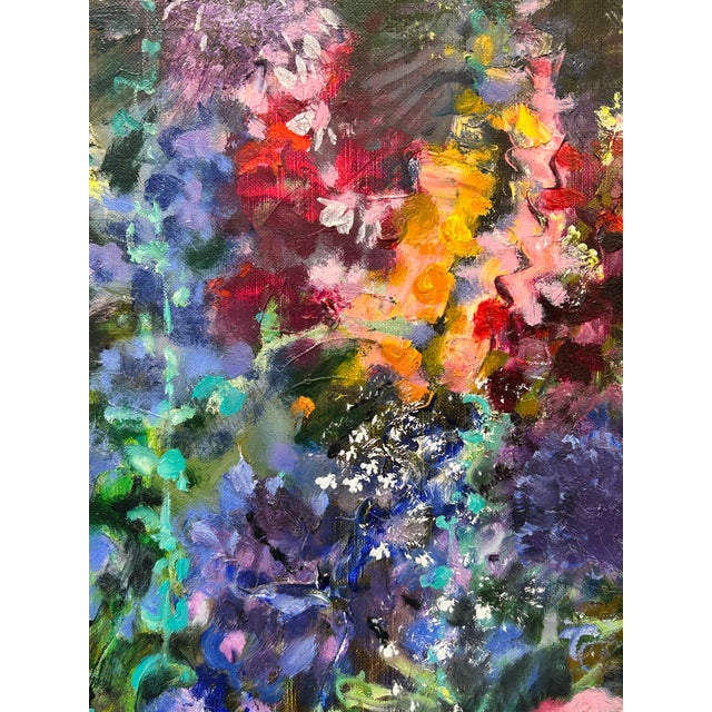 Large Original Painting of Flowers in a Garden by French Artist M. Journod For Sale - Image 4 of 12