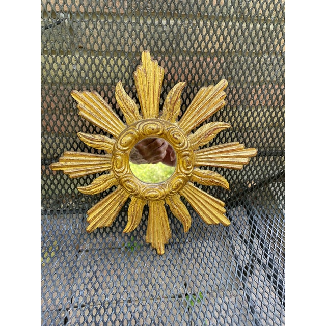 1950s French Petite 11" Giltwood Sunburst Wall Mirror For Sale - Image 14 of 18