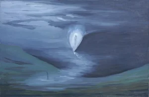 Mid Century Surrealist Nocturnal Tide Islands God Symbolism Landscape by Marguerite Blasingame