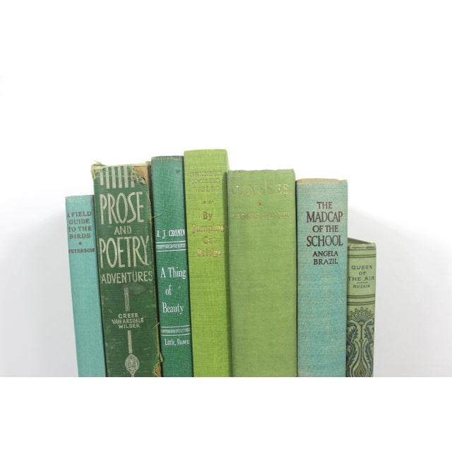 Art Deco Curated 1960s Green Books With Linen Covers Set of 7 For Sale - Image 3 of 9
