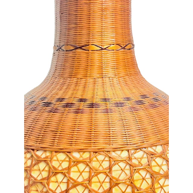 Vintage Chinese Porcelain and Woven Wicker Vase For Sale - Image 6 of 13