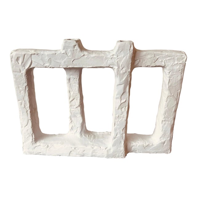 Italian Matte White Wide Ceramic Vessel For Sale