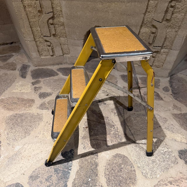 Vintage Metal Three-Step Folding Utility Ladder Mid Century Modern For Sale - Image 4 of 10