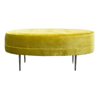 Ballard Designs Button Tufted Velvet Ottoman For Sale