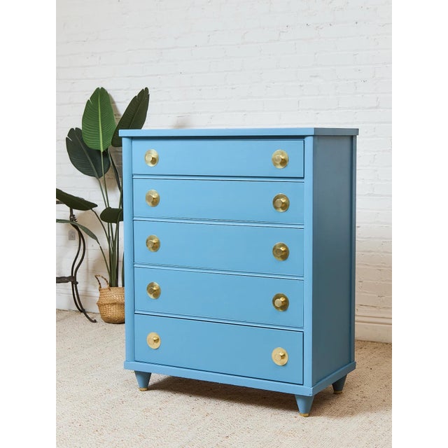 Kent Coffey 1950’s French Blue Kent Coffey Highboy Dresser For Sale - Image 4 of 12