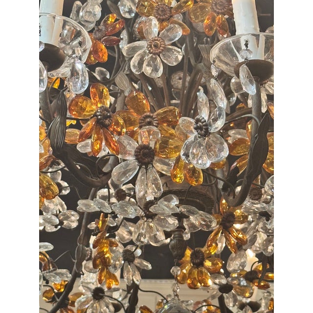 Early 20th Century French Crystal and Amber Flower Chandelier For Sale - Image 10 of 11
