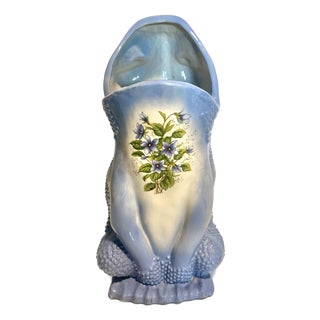 20th C. MCM Gump's Italian Porcelain Umbrella Holder Floral Motif Decorative Stand For Sale