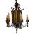 Early 1900’s Original Polychrome Painted Chandelier With Flowers and Amber Glass For Sale