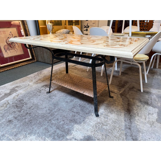 French Marble + Wrought Iron Dining Table, Indoor/Outdoor For Sale - Image 3 of 12