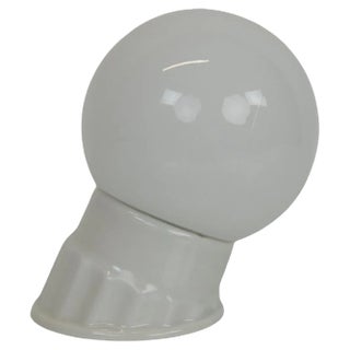 Vintage Industrial White Porcelain Opaline Glass Wall Lamp, 1950s For Sale