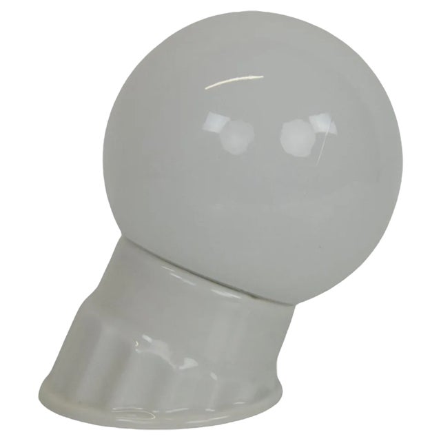 Vintage Industrial White Porcelain Opaline Glass Wall Lamp, 1950s For Sale