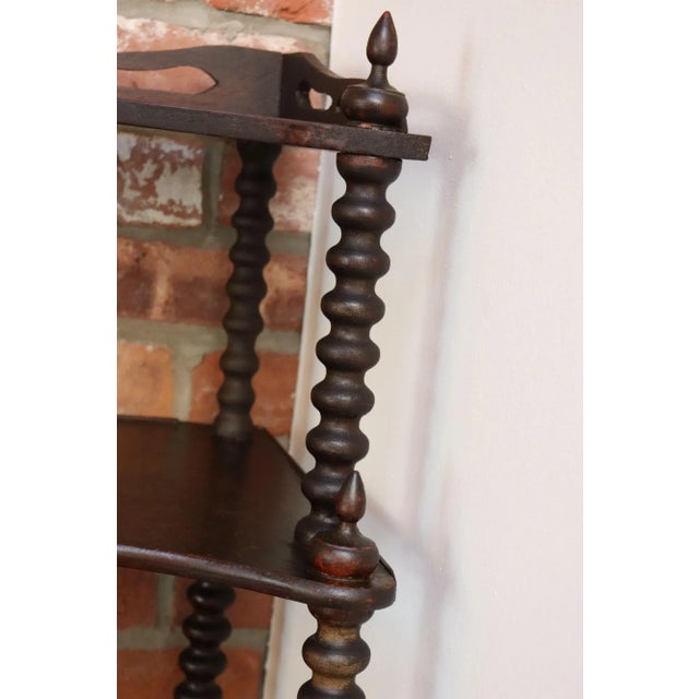 Antique French Six-Tier Stained Mahogany Spool Form Corner Shelf / Etagere For Sale - Image 13 of 18