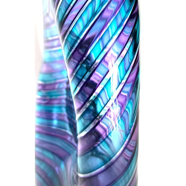 Glass Handblown Art Glass With Reticello Pattern in Blue and Lavendar in Murano Style For Sale - Image 7 of 14
