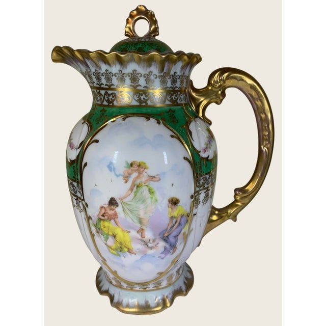 Art Nouveau Antique 19th C Royal Vienna Chocolate Pot Decorated W/ Artists & Sculptor Scene For Sale - Image 3 of 8