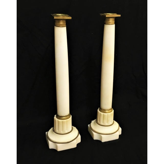 Vintage Italian Marble and Brass Column Candlesticks- a Pair For Sale - Image 4 of 11