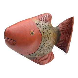 Vintage Hand-Carved Folk Art Fish Sculpture For Sale