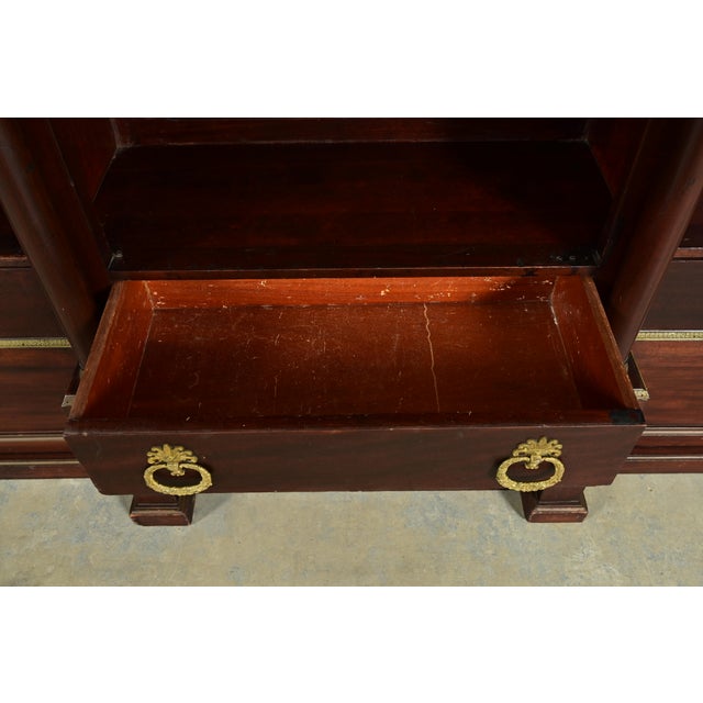 Wood Jacob-Desmalter Style Antique French Empire Mahogany Bibliotheque Bookcase Cabinet With Mounted Gilt Bronze Ormolu, Circa 1880s For Sale - Image 7 of 14