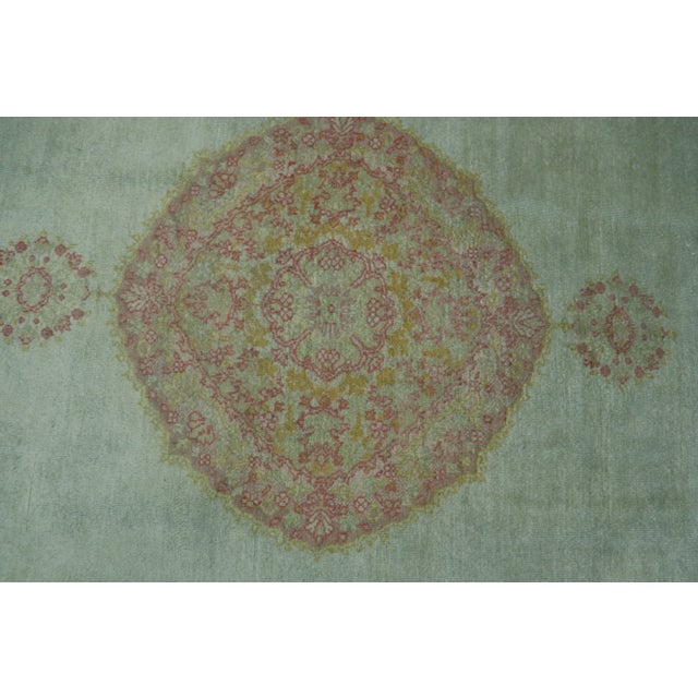 Textile Late 19th Century Antique Turkish Green Oushak Rug 11'1" X 14'6" For Sale - Image 7 of 12