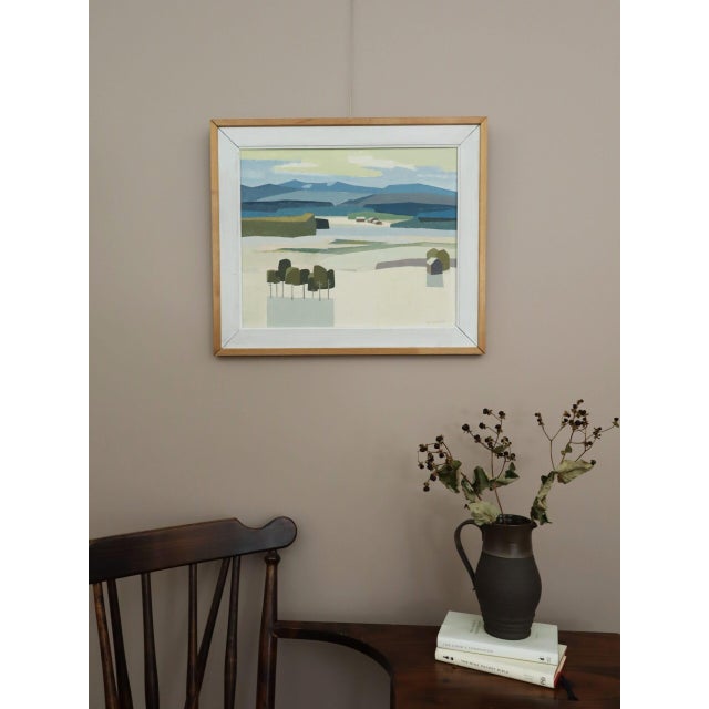 Mid-Century Modern Mid-Century Modern 'Light Over the Valley' Swedish Original Semi-Abstract Landscape Oil Painting, Framed For Sale - Image 3 of 13