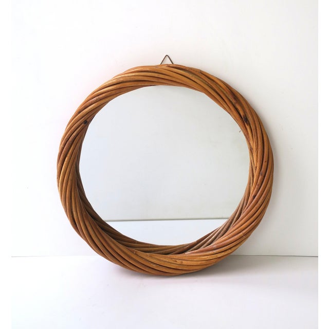 Mid 20th Century Wicker Rattan Round Wall Mirror, Circa 1970s - 1980s For Sale - Image 5 of 10