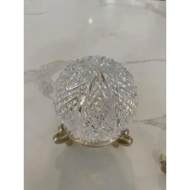 Vintage Hand Cut Crystal Ball & Brass Stand For Sale - Image 4 of 6