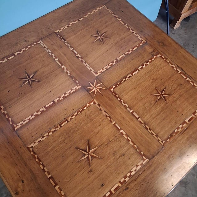 Brown Antique Oak Table with Star Inlays and Double-Sided Drawer, 1800 For Sale - Image 8 of 18