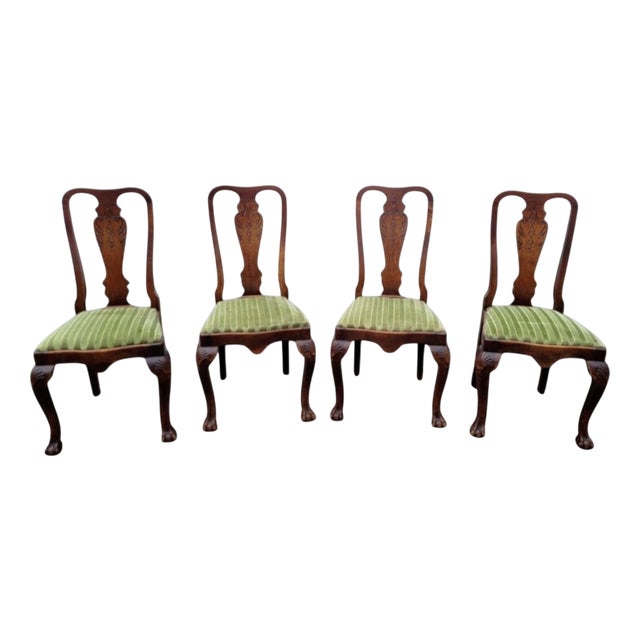 Antique English Carved Mahogany Dining Chairs, 1880s, Set of 4 For Sale