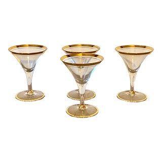 Vintage Dorothy Thorpe Style Double Gold Rimmed Martini Glasses- Set of 4 For Sale