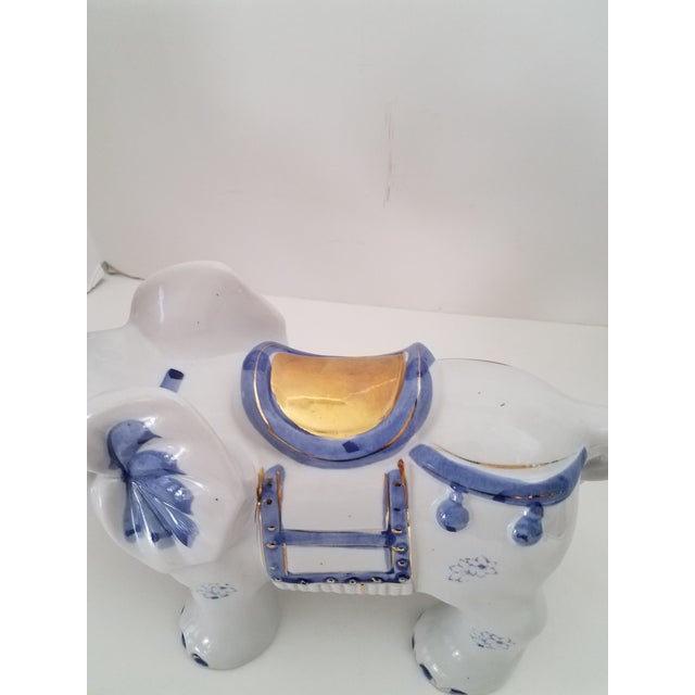 1970s Vintage 1970s Chinoiserie Large Glazed Ceramic Hand Painted Blue & White Elephants Figurines - a Pair For Sale - Image 5 of 8