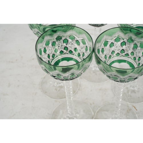 Traditional Bohemian Green Cut-to-Clear Glass Stems- Set of 5 For Sale - Image 3 of 6