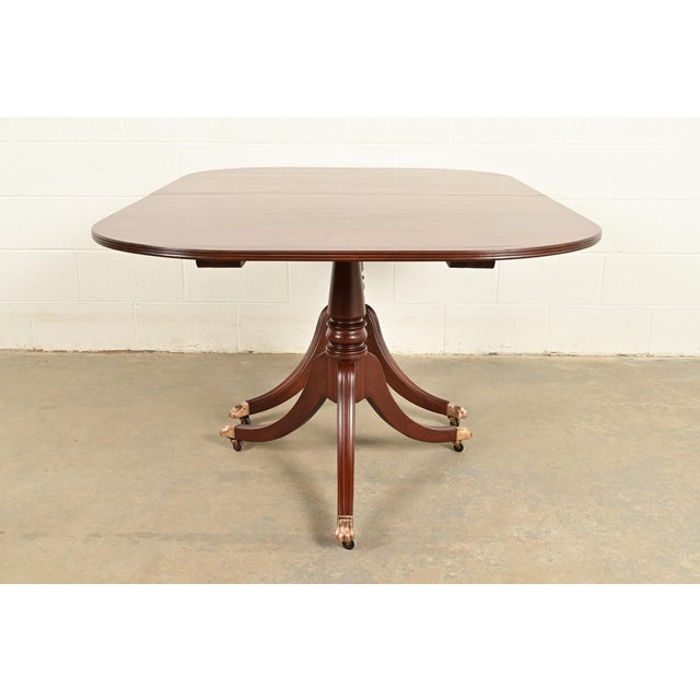 Baker Furniture Style Georgian Banded Mahogany Double Pedestal Extension Dining Table, Newly Refinished For Sale - Image 13 of 14