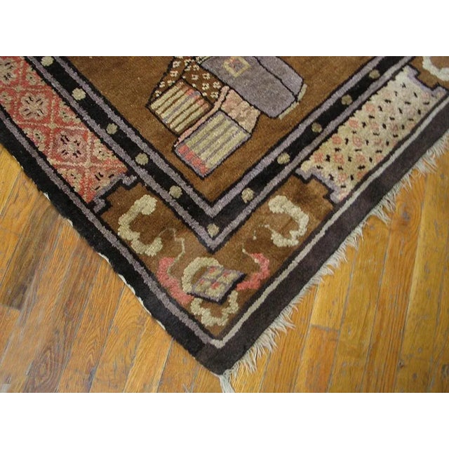 1920s Brown Floral Vase Antique Chinese Bao Tou Rug 4' 2'' X 6' 6'' Knotted Wool Carpet For Sale - Image 4 of 9