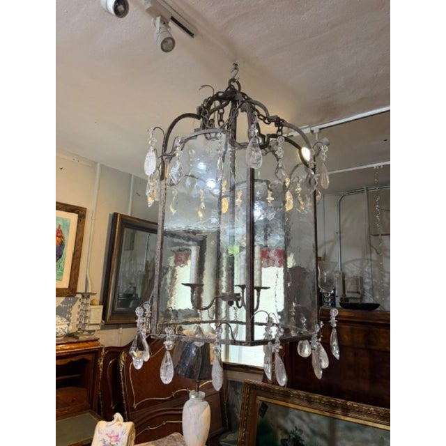 Brown 48 High Large Antique Style Metal Lantern Frosted Glass French Style For Sale - Image 8 of 8