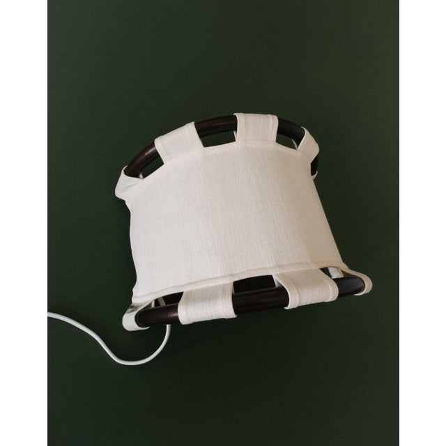 Wood Pair of Linen and Bamboo Wall Sconces by Anna Ehrner for Ateljé Lyktan, C. 1970 For Sale - Image 7 of 11