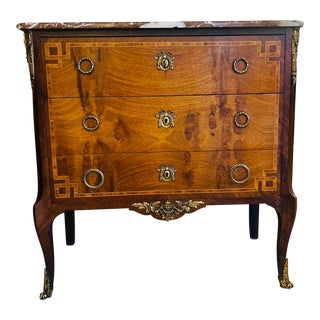 19th Century Antique Louis XV Style French Marble Top Three Drawer Chest For Sale