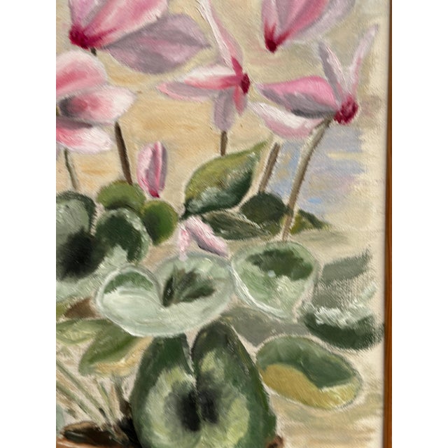 Mid-Century Modern Ada, Still Life with Pink Flowers, 1986, Oil on Canvas, Framed For Sale - Image 3 of 18