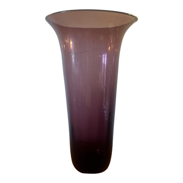 1960s Huge Blenko Amethyst Optic Art Glass Hand Blown Vase For Sale