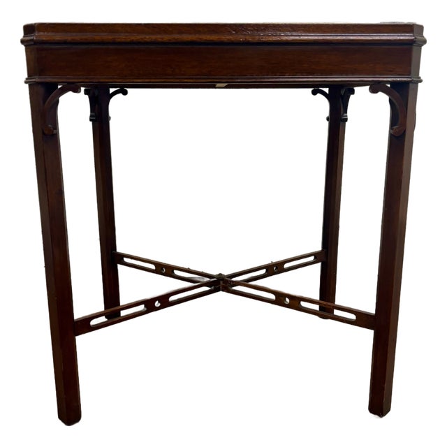 Vintage Georgian Style Chippendale Style Mahogany Tray Top Side Table For Sale