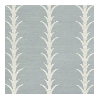 Schumacher X Celerie Kemble Acanthus Stripe Sisal Wallpaper in Chambray For Sale