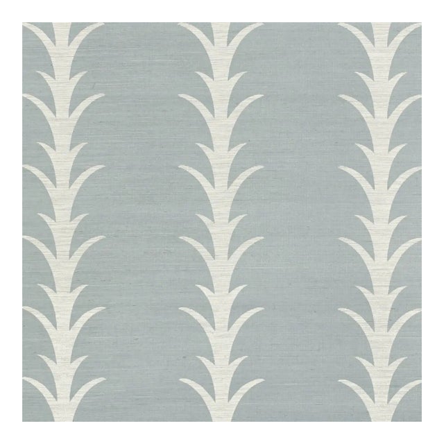 Schumacher X Celerie Kemble Acanthus Stripe Sisal Wallpaper in Chambray For Sale